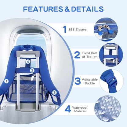 Cusangel Clear Large Backpack for School,16in Heavy Duty Clear BookBag,TPU Large Capacity See Through Backpack for Stadiums,Concerts,Plastic transparente para mujer for 8Age+ Boys Girls - color: Blue Clear 16in