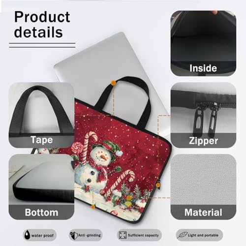 Christmas Red Snowman 10 Inch Laptop Sleeve Cover Computer Bag Tablet Carrying Case, Waterproof Tote Bags Notebook Sleeves Handbag for Travel/Business/School, Family & Friends Gift - color: Christmas Red Snowman, size: 10 Inch