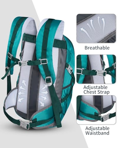 Hiking Backpack 40L Lightweight Waterproof Daypack for Men Women Outdoor Camping Mountaineering Trekking Travel Bag - color: Lake Blue