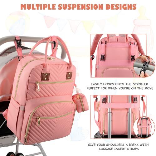 Tenot Baby Diaper Bag Backpack, Travel Diaper Bags for Baby Girl Boy Large Capacity Baby Bag Backpack for Women Light Pink - color: Light Pink