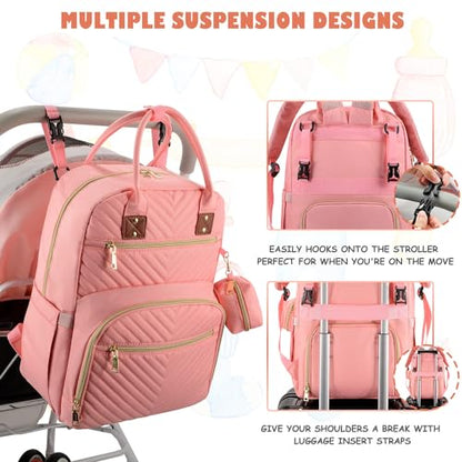 Tenot Baby Diaper Bag Backpack, Travel Diaper Bags for Baby Girl Boy Large Capacity Baby Bag Backpack for Women Light Pink - color: Light Pink