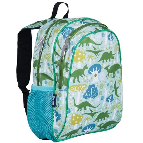 Wildkin 15 Inch Backpack for Boys/Girls, Dinomite Dinosaurs | Ages 5-10, padded straps, side water bottle pocket, coordinates with matching Wildkin lunch box and water bottle. - color: Dinomite Dinosaurs