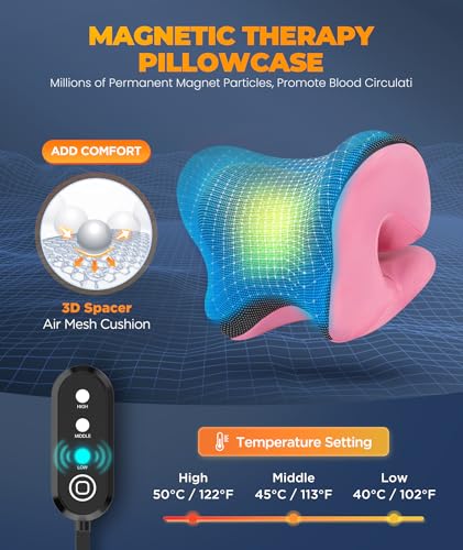 Graphene Magnetic Neck Stretcher for Deeper Pain Relief, Instant Heating Pad Cervical Traction Device Pillow, Neck Cloud for TMJ Tension Muscle Migraine, Gifts for Women, Mom, Men(Pink) - color: Pink