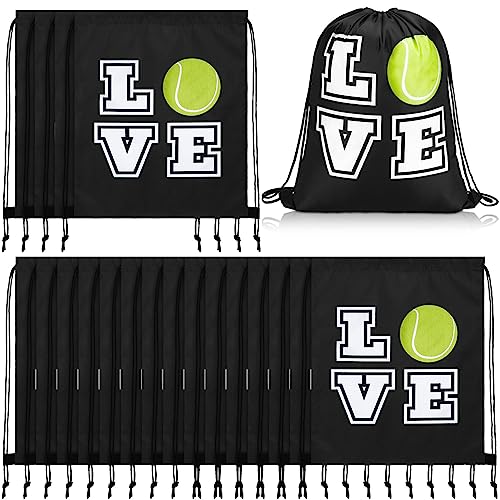 Pinkunn 20 Pcs Tennis Party Favor Bag 17 Inch Tennis Backpack Sport Drawstring Bag for Team Group Teacher Gift, Black(17 Inch,Black)