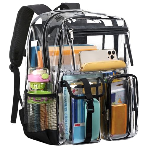 Vorspack Heavy Duty Clear Backpack - Extra Large Multi-pockets Clear Bookbag for Girls, Boys, Transparent See Through Backpack for School, College, Work, Festival - Black - color: Black, size: X-Large