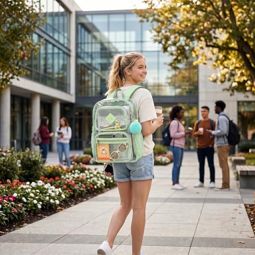 Heavy Duty Clear Backpack for Girls Boys Transparent School Bookbag Kids Durable PVC See Through Backpack - Matcha Green - color: Matcha Green