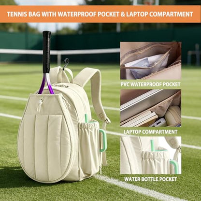BeGyoku Tennis Backpack,Tennis Bag with Shoe Compartment&Waterproof Pocket&Fence Hook,Tennis Racket Bag Holds 2 Rackets,Large Tennis Bags for Women Men,Gym Sports Bag for Teennis Pickleball Badminton - color: Beige