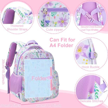 RHCPFOVR Kids Backpack for Girls - Girls Backpack 3-8 Ages Butterfly for Kids 15 Inch School Bookbag for Kindergarten Elementary School Bookbag for Girl 1st 2nd Grade - style: Purple Garden
