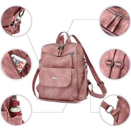 Backpack Purse for Women, PU Leather Back pack, Fashion Anti Theft Backpack, Multipurpose Lightweight Waterproof Purse Shoulder Bag Handbag, Pink - color: Pink