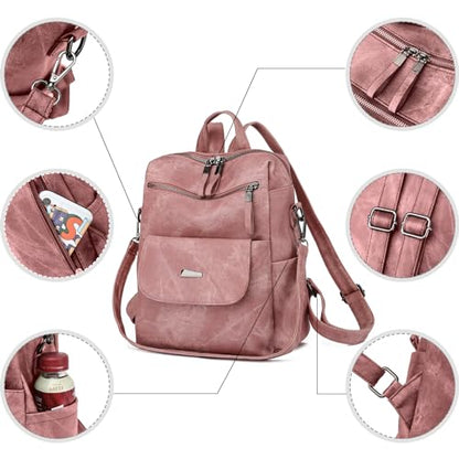 Backpack Purse for Women, PU Leather Back pack, Fashion Anti Theft Backpack, Multipurpose Lightweight Waterproof Purse Shoulder Bag Handbag, Pink - color: Pink