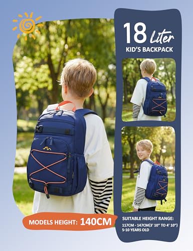 MOUNTAINTOP 18L Kids Backpack, Lightweight Children Daypack for Boys Girls, School Bag with Chest Strap, 29 * 16 * 45CM - color: Dark Blue