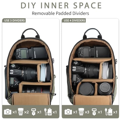 TAAOKA Camera Sling Bag, DSLR/SLR/Mirrorless Camera Backpack Case Shockproof Photography Backpack with Tripod Holder & Removable Modular Inserts Compatible with Canon/Nikon/Sony/Fuji - color: Green, size: Medium 9.06 x 5.12 x 15.16 inches