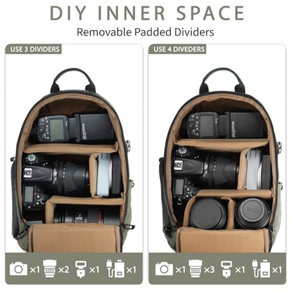 TAAOKA Camera Sling Bag, DSLR/SLR/Mirrorless Camera Backpack Case Shockproof Photography Backpack with Tripod Holder & Removable Modular Inserts Compatible with Canon/Nikon/Sony/Fuji - color: Green, size: Medium 9.06 x 5.12 x 15.16 inches