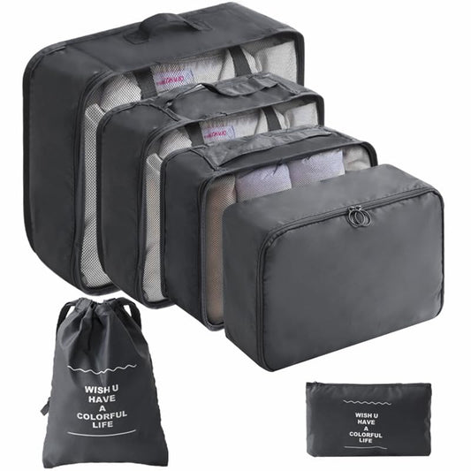 LANSKLBD 6/8 Set Packing Cubes for Suitcases Travel Luggage Packing Organizers,Travel Accessories Essentials Luggage Organizer with Shoe/Tioletry/Laundry Bag (Black, 6 set) - color: Black, size: 6 set