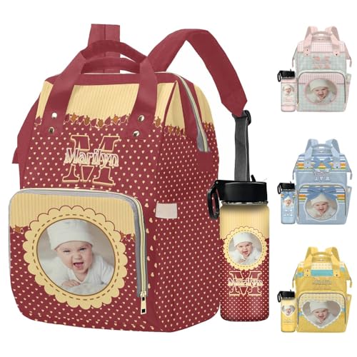 Newcos Custom Photo Diaper Backpack with Name for Mom Baby, Personalized Baby Diaper Bag Water Bottle, Customized Nursing Bags Tote Mommy Bag for Newborn Wife Women Travel Birthday Mother Day Red - color: Patten 16