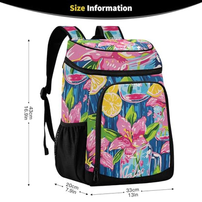 Tropical Pineapples Fruits Cooler Backpack Insulated Leak Proof Beach Cooler Bag Soft Lunch Picnic Hiking Camping Backpack Cooler - color: silver01