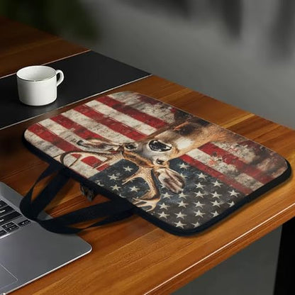 America Flag Deer Laptop Sleeve, Shockproof Laptop Tote Bag, Computer Bag Fits Up to 17 Inch, Zipper Tablet Sleeves Carrying Case for 4th of July USA 250 Years, Notebook Briefcase - color: America Flag Deer, size: 10 Inch