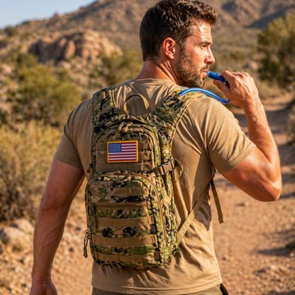 Tactical Hydration Backpack 2L Water Bladder - Lightweight Durable Pack for Hiking, Running, Outdoor Adventures, Adjustable Straps & Leak-Proof Design - color: Camo