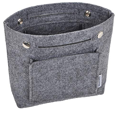Vercord Mini Slim Small Felt Purse Organizer Insert Inside Handbag Tote Pocketbook for Women Grey - color: A-Mini-Grey