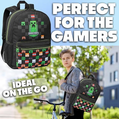Minecraft Backpack for Boys Kids Teens Adjustable Straps Front Pocket Daypack Backpacks for Sports Gym School Gamer Gifts (Black) - color: Black