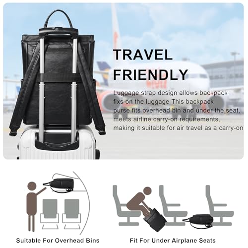 Leather Laptop Backpack for Women, Travel Backpack Purse Fits 15.6 Inch Laptop, Casual Daypack with Laptop Compartment for Men Teachers College Work Business Nurse Weekender, Black - color: 2-1 Black