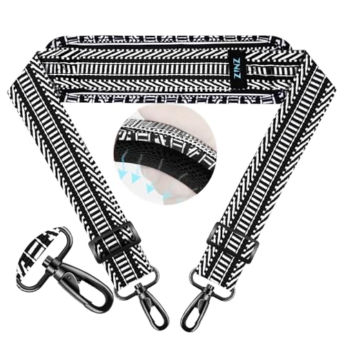 ZINZ 74" Shoulder Strap with Fixed Pad and Dual Balanced Buckles，Black White Jacquard - color: Black White Jacquard