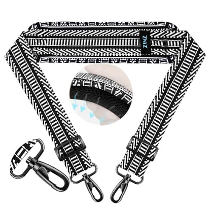 ZINZ 74" Shoulder Strap with Fixed Pad and Dual Balanced Buckles，Black White Jacquard - color: Black White Jacquard