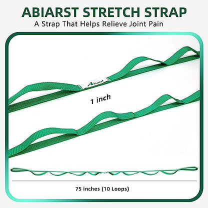 Abiarst Stretching Strap Yoga Straps for Physical Therapy, 10 Loops Non-Elastic Stretch Band for Pilates, Flexibility, Exercise and Gymnastics - color: Blue