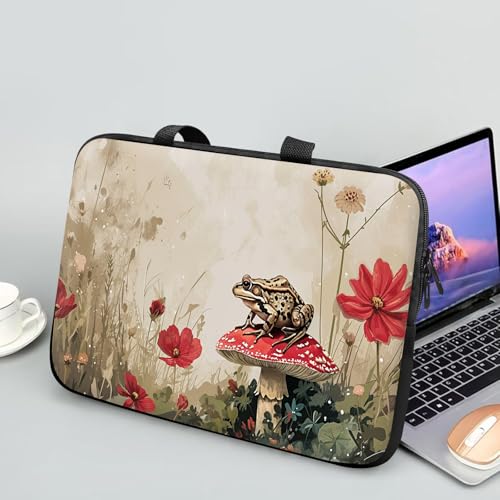 14 15 15.4 15.6 inch Laptop Handle Bag Computer Bag, Pouch Holder Notebook Sleeve Cover Soft Case Compatible for Dell,Lenovo,Toshiba HP, Asus Notebook-Mushroom Frog Flower - color: Mushroom Frog Flower