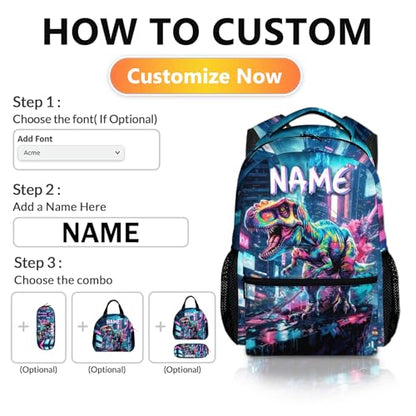 Boys Backpack, Personalized Dinosaur Backpacks, Boys Gift, Cool Dinosaur Bookbags for Kids 6-8, Bookbag for School Travel Camping - color: Color-2