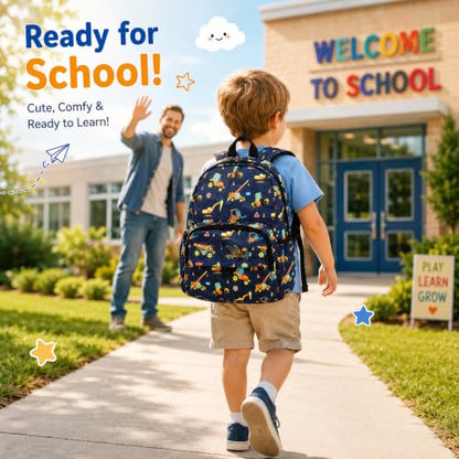 BTOOP Kids Backpack for Boys 3-6, Preschool Kindergarten Backpack with Insulated Lunch Compartment & Chest Strap (Truck Blue, Age 3-6 (14.5" H Fit Folder)) - color: Truck Blue, size: Age 3-6 (14.5" H Fit Folder)