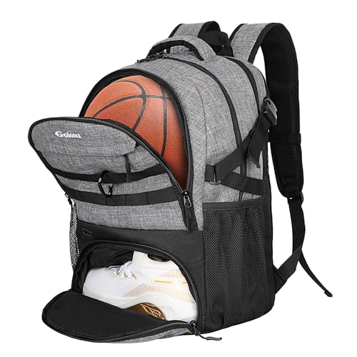 Soccer Backpack for Men and Women,Sports Bag with Ball Compartment,Gym Backpack with Shoe Compartment - color: Grey