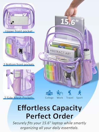 Double-Layer Clear Backpack Heavy Duty, 17 Inch Large Clear Bookbag, Transparent See Through Backpack For School, Work, College, Travel, Sport- Light Purple - color: 1# Purple, style: Pro Series (Double Layer)