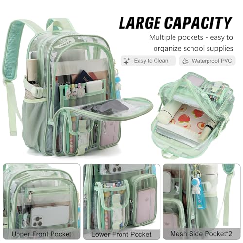 Clear Backpack Heavy Duty Transparent Backpacks Stadium Approved for School Work Sport Travel (Matcha Green) - color: Matcha Green