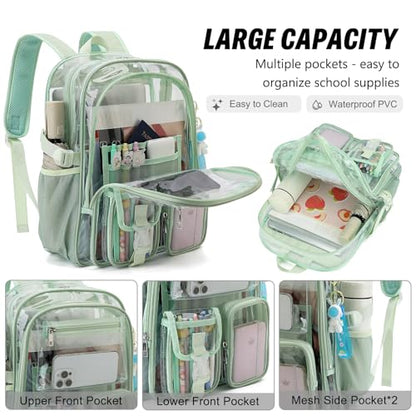Clear Backpack Heavy Duty Transparent Backpacks Stadium Approved for School Work Sport Travel (Matcha Green) - color: Matcha Green