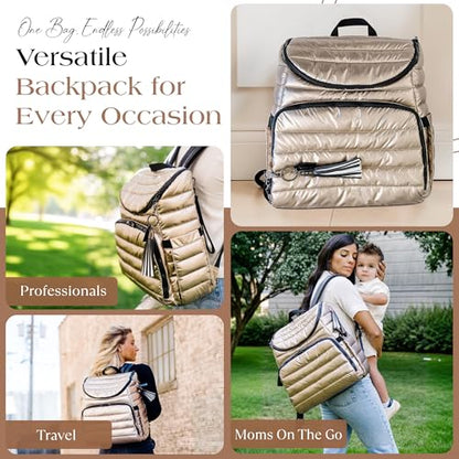 Citi Collective Gallery Diaper Bag Backpack - Casual Day-to-Day Backpack Fits 15" Laptop - Travel Bag with Multiple Compartments, Pockets, Portable Changing Pad, and Shoulder Strap-Gold - color: Gold