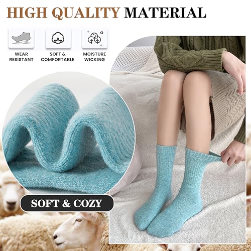 MOGGEI 5 Pairs Womens Merino Wool Socks Hiking Warm Winter Thick Thermal Crew Cozy Cabin Ladies Gift Comfy Boot Work Socks - color: Purple/Blue/Red/Green