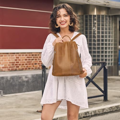 S-ZONE Leather Backpack Purses for Women Antitheft Rucksack Shoulder Bag Medium - color: 3-light Brown