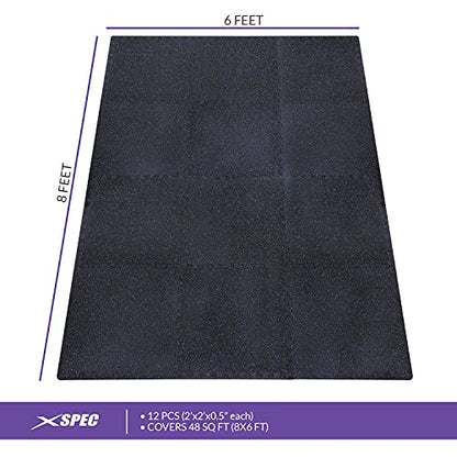 Xspec 1/2" Thick 48 sq ft (12 Tiles) Interlocking Rubber Top EVA Foam Exercise Mat | Home Gym Mats Workout Flooring Tiles for Gyms, Fitness Rooms | Durable Grip Protective Flooring, Black/Blue