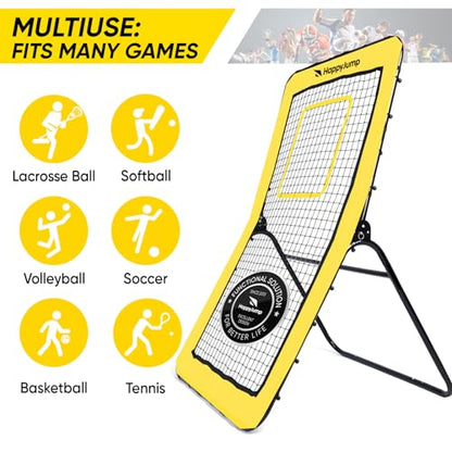 Happy Jump 7x4 FT Pro Lacrosse Rebounder Training Set with 5 Adjustable Angles, Heavy-Duty Bounce Back Net Frame, Includes Lacrosse Ball & Baseball, Portable for Outdoor Practice