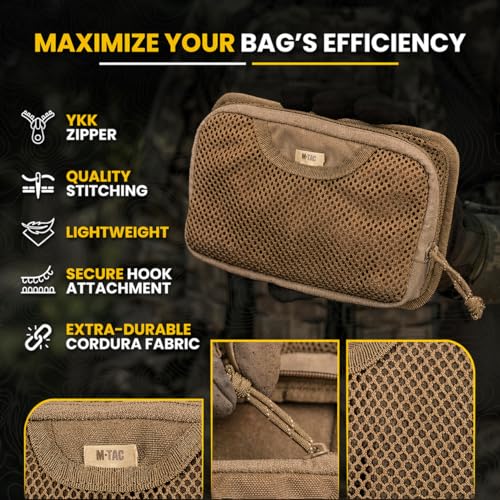 M-Tac Mesh Organizer Pouch with Hook & Loop Backing, EDC Tactical Admin Pouch, Backpack Organizer Insert, Small Gear Utility Bag - color: Coyote Brown