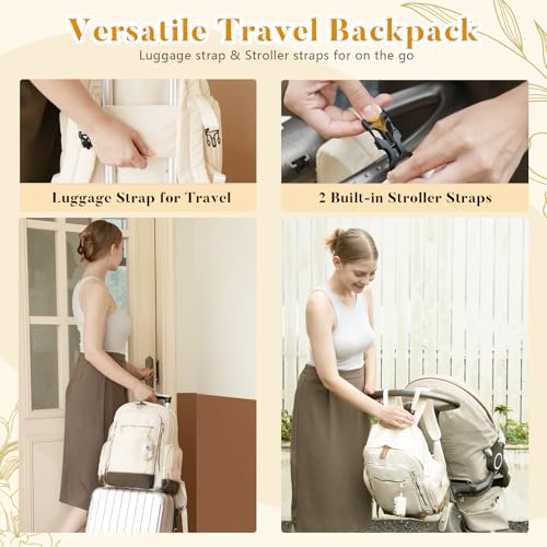 miss fong Diaper Bag Backpack - Baby Diaper Bag Mommy Bag Diaper Backpack with 16 Pockets Large Capacity Travel Diaper Bag Baby Shower Gifts for Mom & Dad-Off-White - color: Off-white