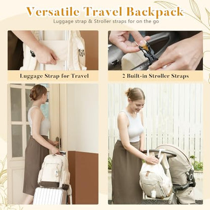 miss fong Diaper Bag Backpack - Baby Diaper Bag Mommy Bag Diaper Backpack with 16 Pockets Large Capacity Travel Diaper Bag Baby Shower Gifts for Mom & Dad-Off-White - color: Off-white