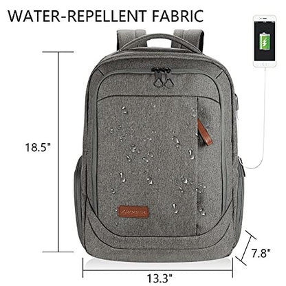 KROSER Laptop Backpack Large Computer Backpack Fits up to 17.3 Inch Laptop with USB Charging Port Water-Repellent Casual Daypack for Travel/Business/College/Women/Men-Grey - color: A-grey-17.3"