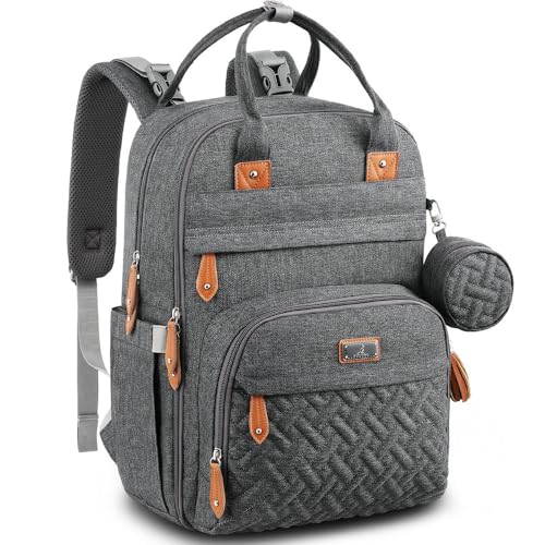 BabbleRoo Diaper Bag Backpack - Baby Essentials Travel Tote - Multi Function Water Resistant Diaper Bag, Travel Essentials Baby Bag with Changing Pad, Stroller Straps & Pacifier Case - Dark Gray - color: Dark Gray, size: Large