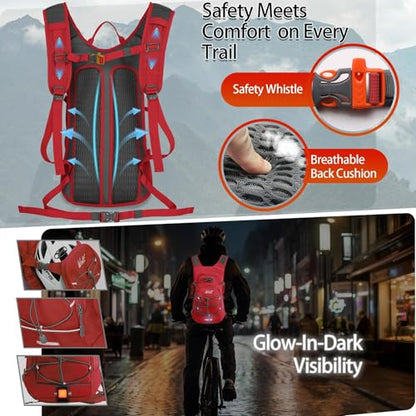 WOLT Hydration Backpack 18L Hiking Water Backpack with 2L Water Bladder for Men Women, Hydration Pack for Running Cycling Biking and Climbing - color: Red