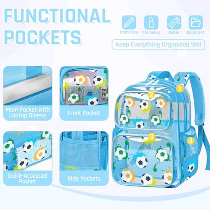 Clear Backpack for Boys and Girls,Kids Clear Backpacks for School,Heavy Duty Transparent Bookbag Stadium Approved - color: Blue-soccer-backpack Only