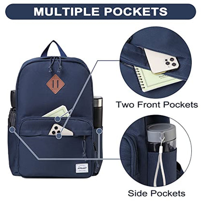 RAVUO School Backpack, Lightweight Classic Bookbag Casual Daypack for Men Women - color: Blue