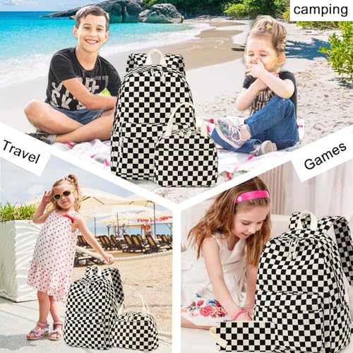 Bluboon School Backpack Set Girls Womens Laptop Bookbag Casual Daypack Fits 15 inch Laptop with Lunch Tote Bag and Pencil Bag - color: Corduroy Black Checkered 1