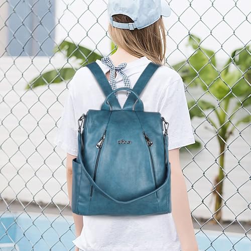 ZOCAI Backpack Purse for Women Medium Anti-Theft Backpacks Purses Design Leather Shoulder Bags with Removable Strap - color: Lake Blue